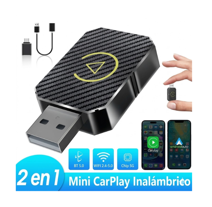 Mini Adaptador Apple Carplay Y Android Auto Inalámbrico 2en1