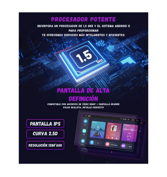 Pantalla CarPlay Android Auto 10'' Kit GPS  y Cámara Reversa HD