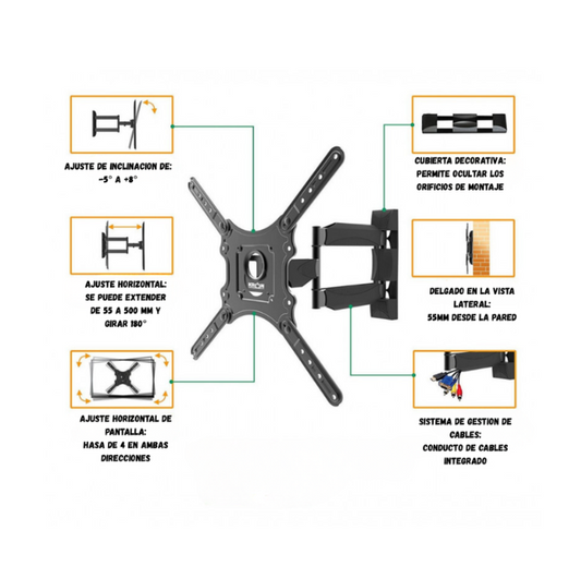Soporte Base Pared Para Tv Brazo Articulado De 32 A 60 Pulgadas P-40
