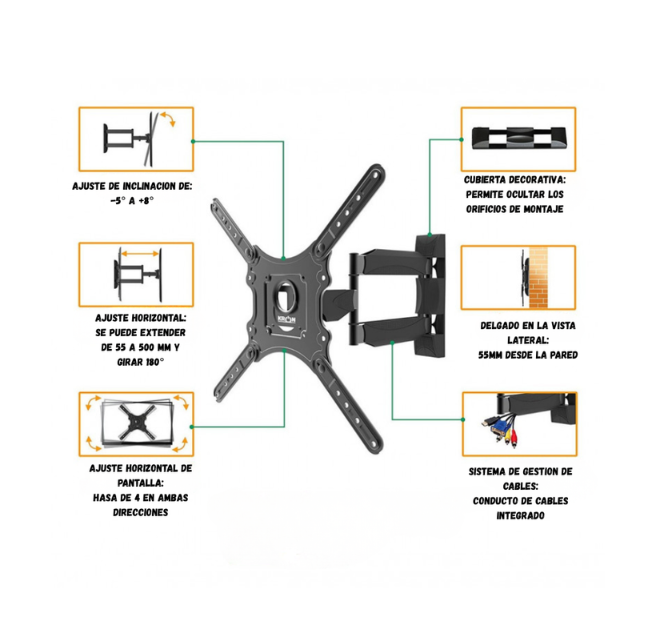 Soporte Base Pared Para Tv Brazo Articulado De 32 A 60 Pulgadas P-40