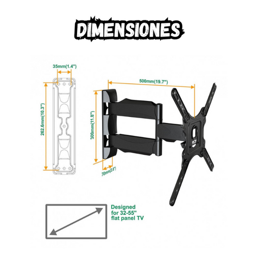 Soporte Base Pared Para Tv Brazo Articulado De 32 A 60 Pulgadas P-40