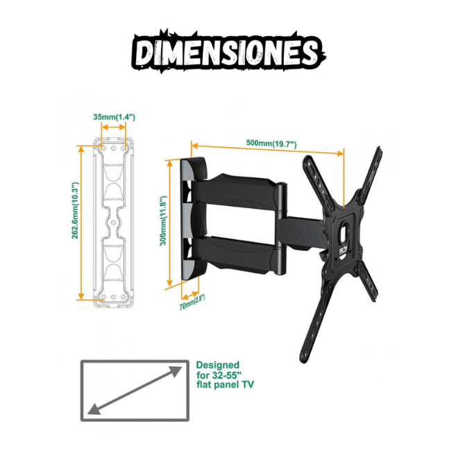 Soporte Base Pared Para Tv Brazo Articulado De 32 A 60 Pulgadas P-40