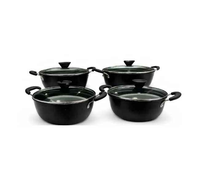 Juego De Ollas X8 Piezas Piedra Granito Tapa Vidrio Templado