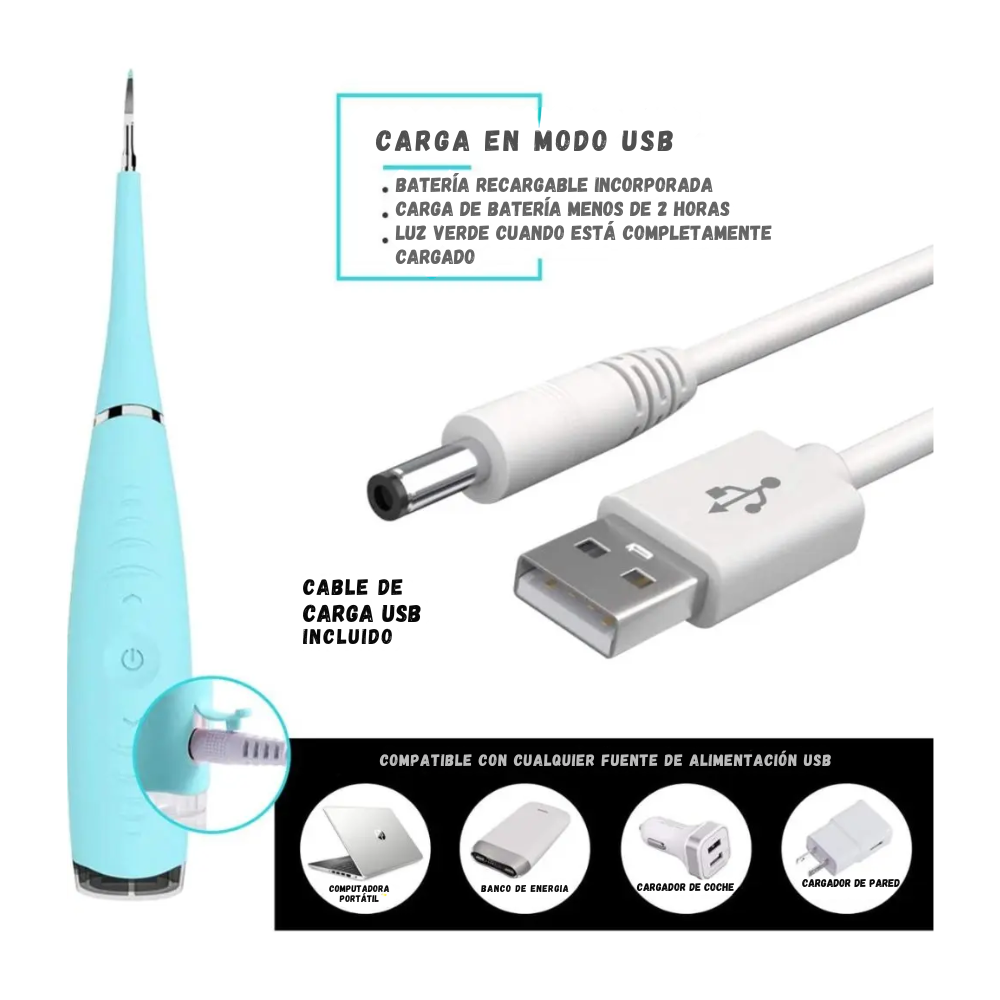 Cepillo Limpiador y Removedor Sarro Dental Ultrasónico Recargable