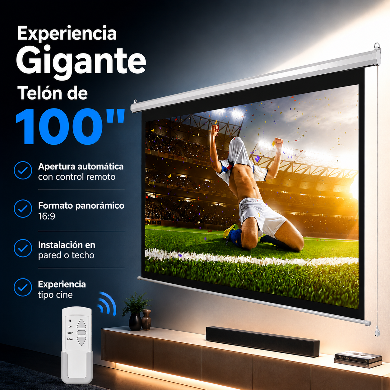KIT MUNDIAL Proyector Full HD Android + Telon Electrico 100"