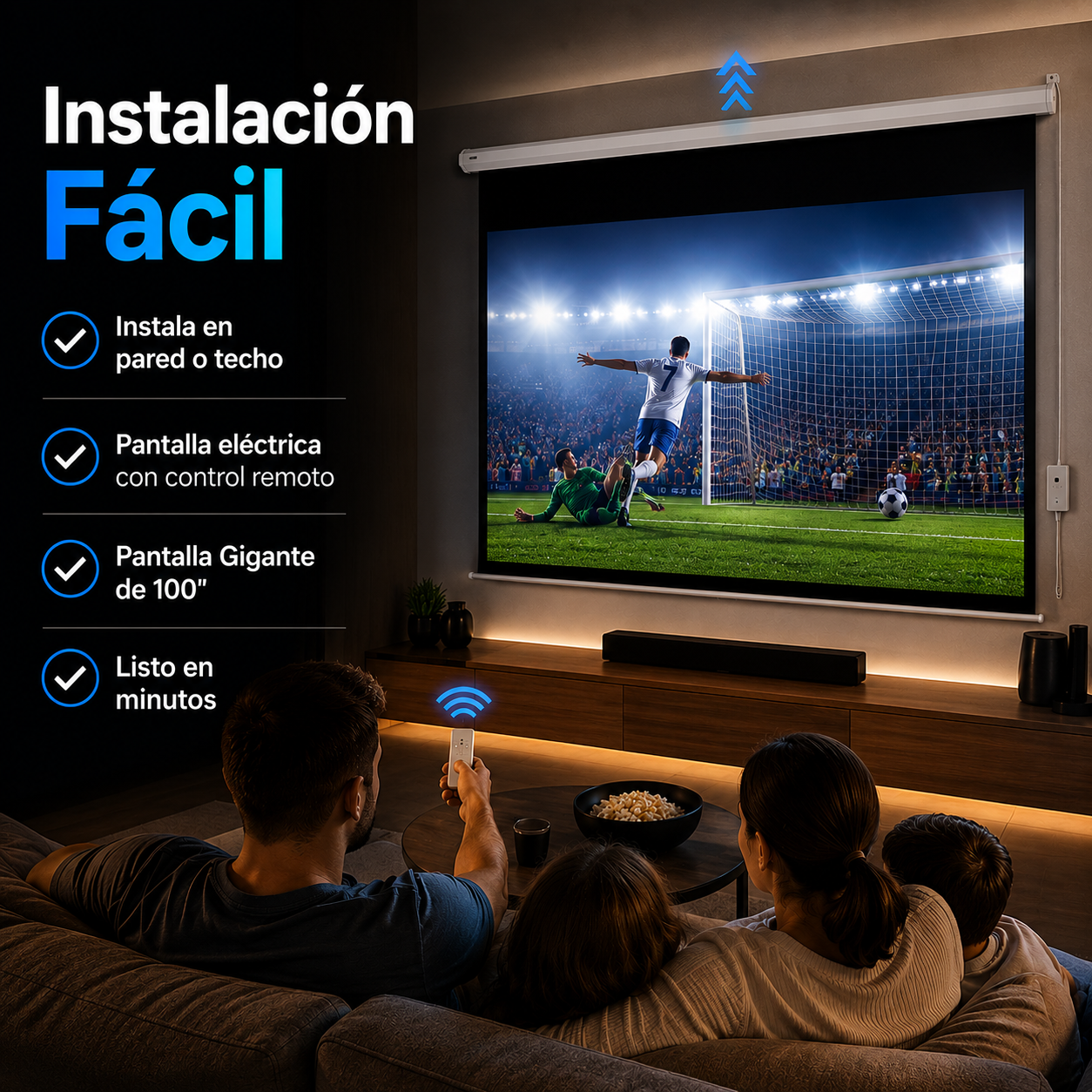 KIT MUNDIAL Proyector Full HD Android + Telon Electrico 100"