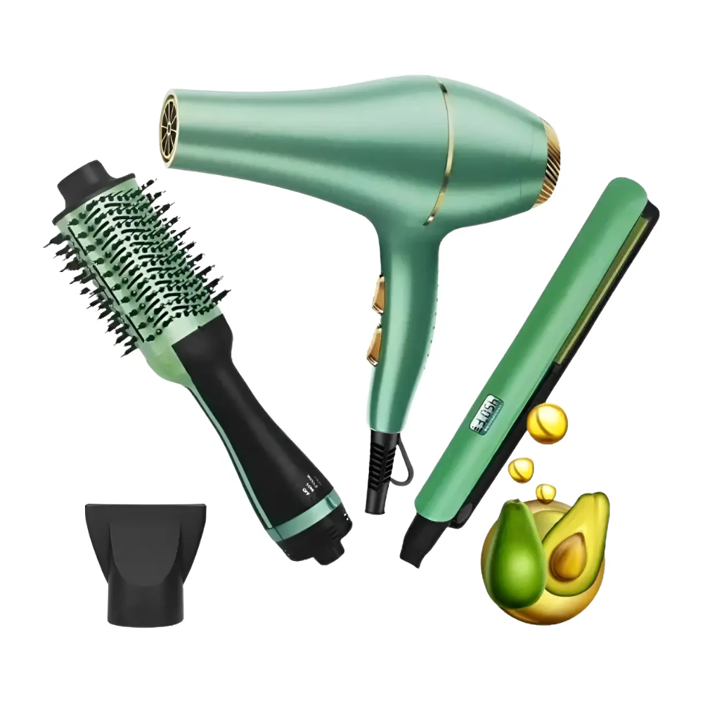 Combo 3 en 1 Avocado Cepillo Secador + Plancha + Secador Pro Nova 3D