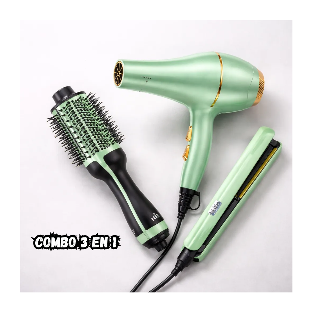 Combo 3 en 1 Avocado Cepillo Secador + Plancha + Secador Pro Nova 3D