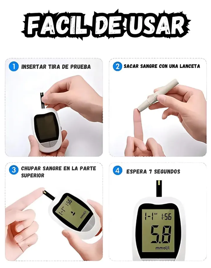 Kit De Glucometro Digital Con 50 Tiras y 50 Lancetas Portatil