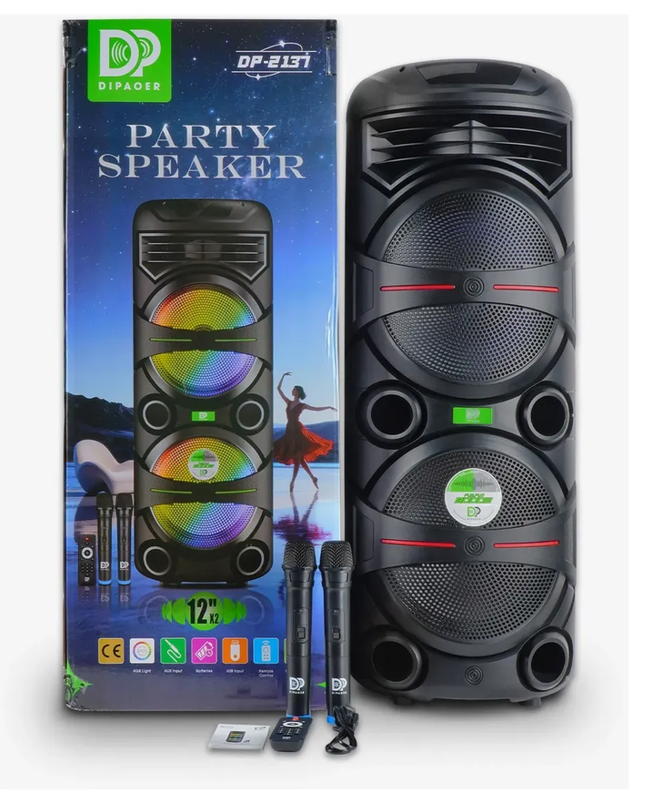 Parlante Bluetooth Dipaoer Dp-2137 Torre 2x12 Con Micrófonos
