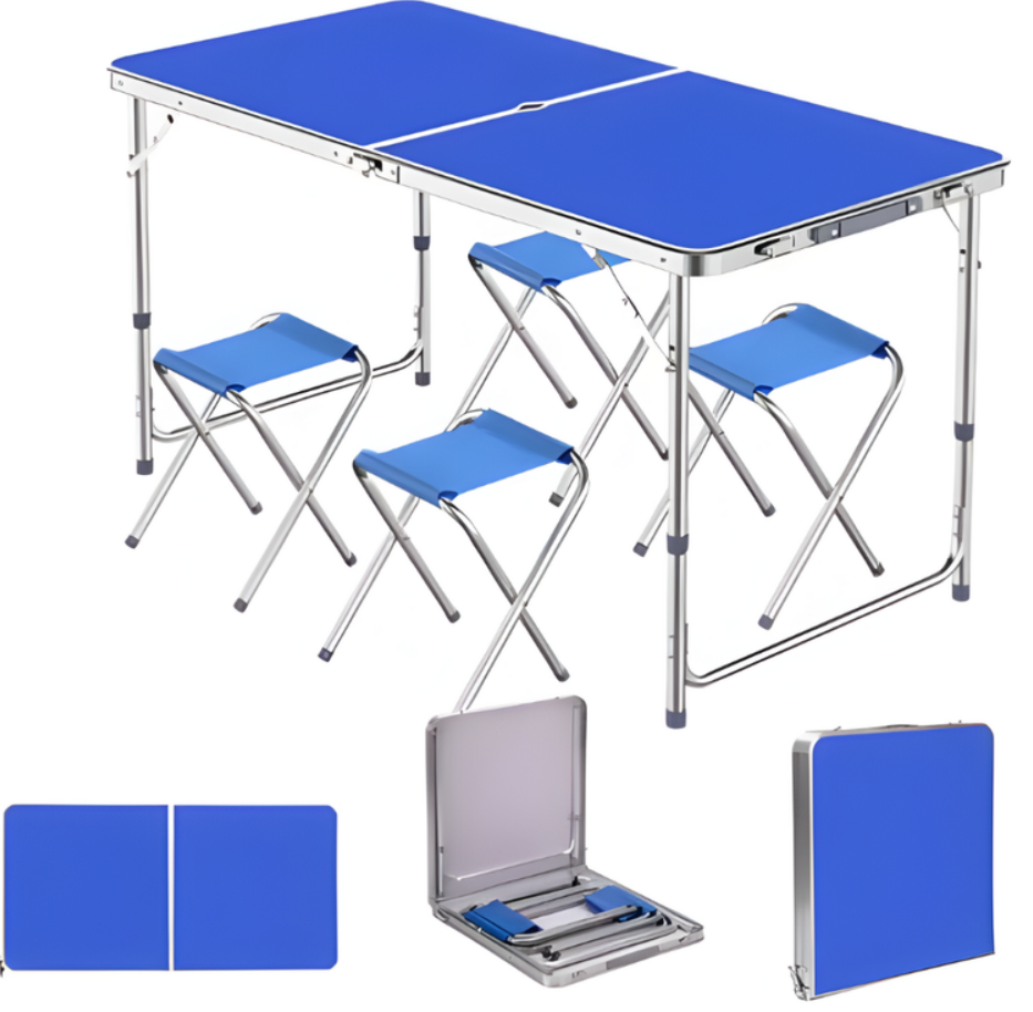 Mesa Plegable Tipo Portafolio Con 4 Sillas Aluminio 1.20m