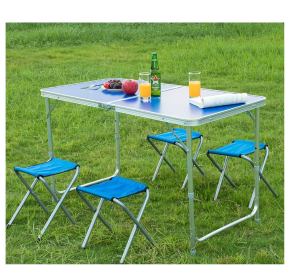 Mesa Plegable Tipo Portafolio Con 4 Sillas Aluminio 1.20m