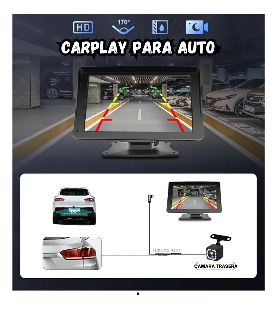 Carplay Tactil Carro Moto 7 Fullhd Bluetooth Camara Reversa Negro