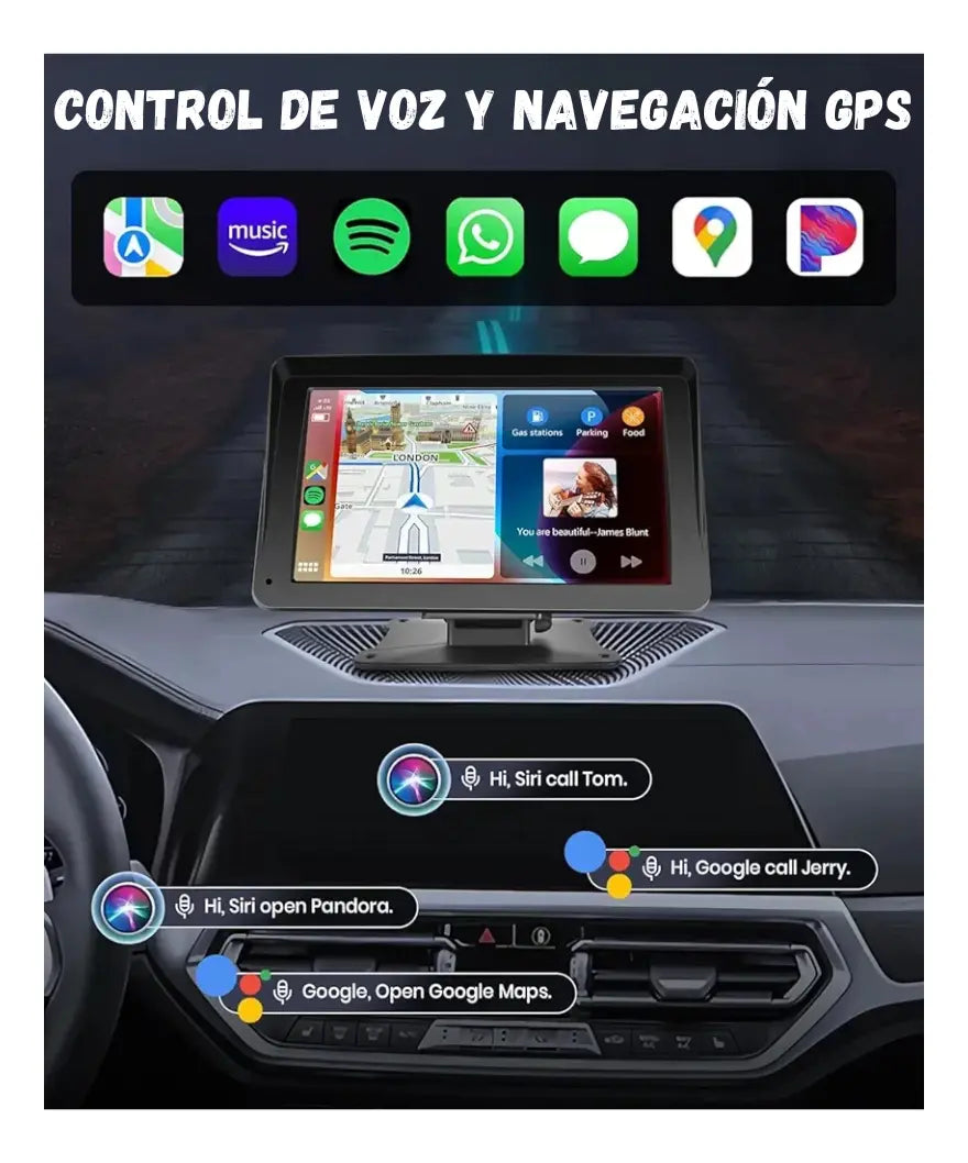 Carplay Tactil Carro Moto 7 Fullhd Bluetooth Camara Reversa Negro