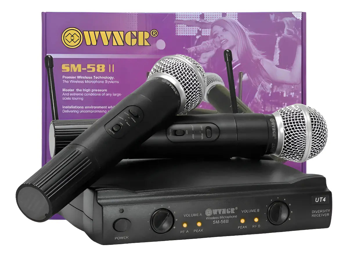 Kit Microfonos Inalambricos Wvngr Sm-58 Receptor Uhf Karaoke