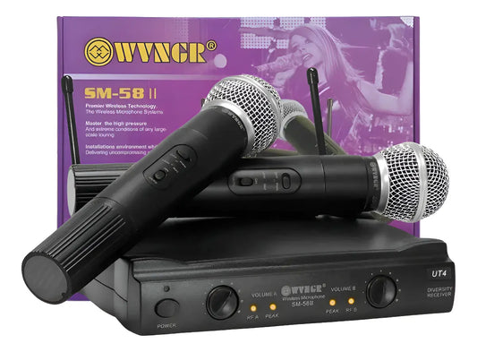 Kit Microfonos Inalambricos Wvngr Sm-58 Receptor Uhf Karaoke