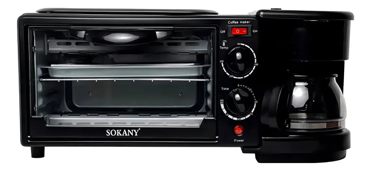 Horno Eléctrico Tostador Sokany Cafetera Parrilla 3 En 1