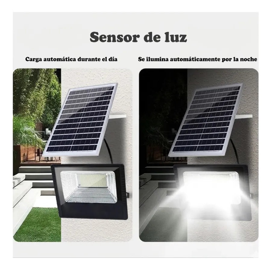 Reflector Solar Jortan 600w Ip66 Recargable Exterior Control Negro Blanco Frío