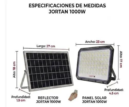 Reflector Solar Jortan 1000w Led Exterior Control Remoto 12v Gris Oscuro Blanco Frío