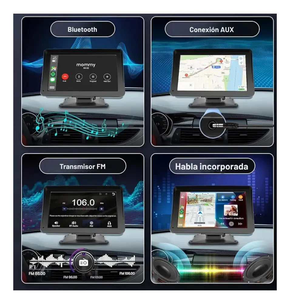 Carplay Tactil Carro Moto 7 Fullhd Bluetooth Camara Reversa Negro
