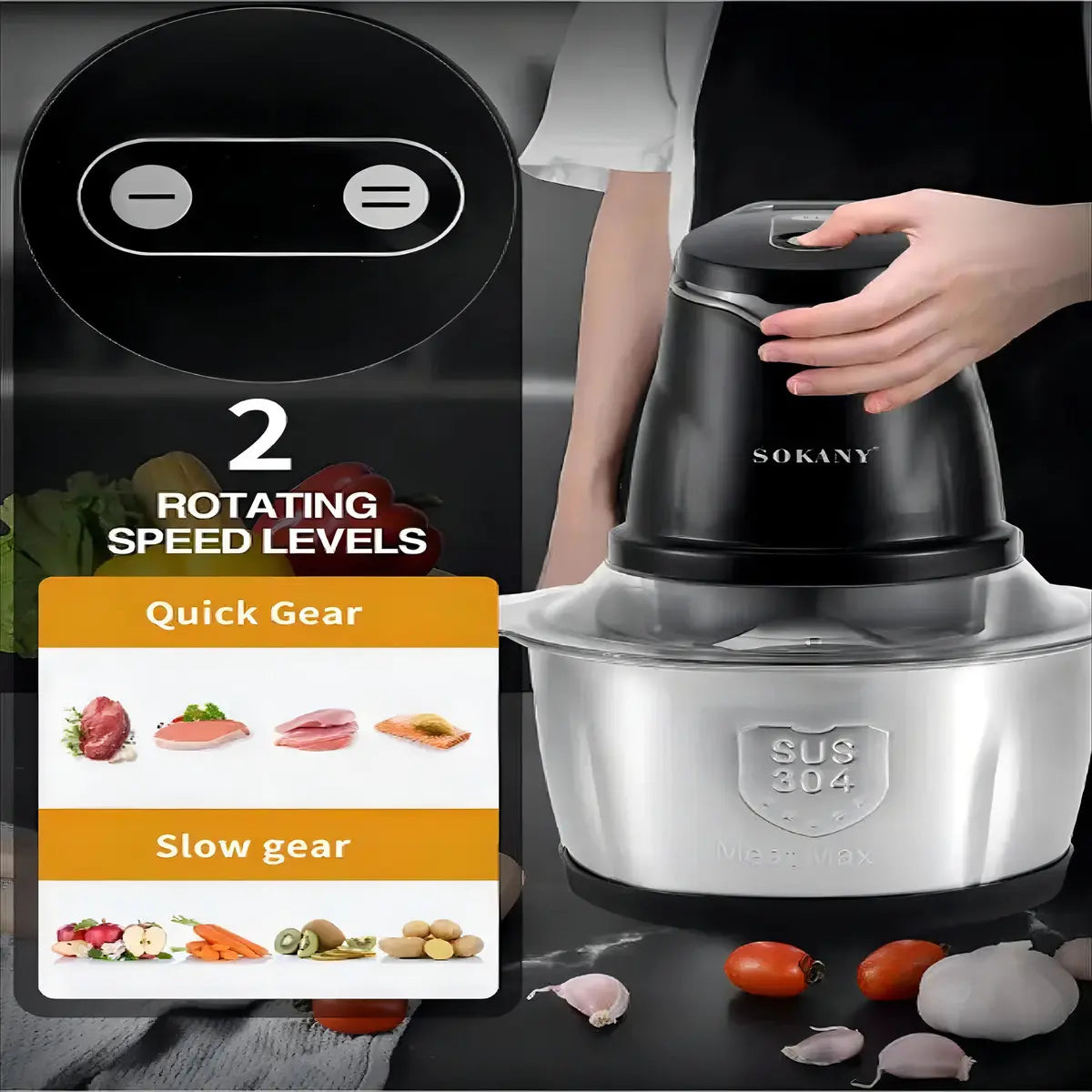 Procesador De Alimentos Picadora Eléctrica 400W 2.0L Sokany