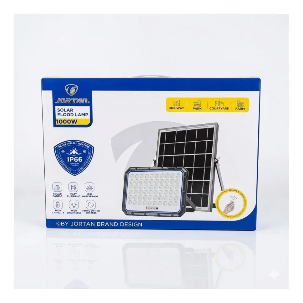 Reflector Solar Jortan 1000w Led Exterior Control Remoto 12v Gris Oscuro Blanco Frío