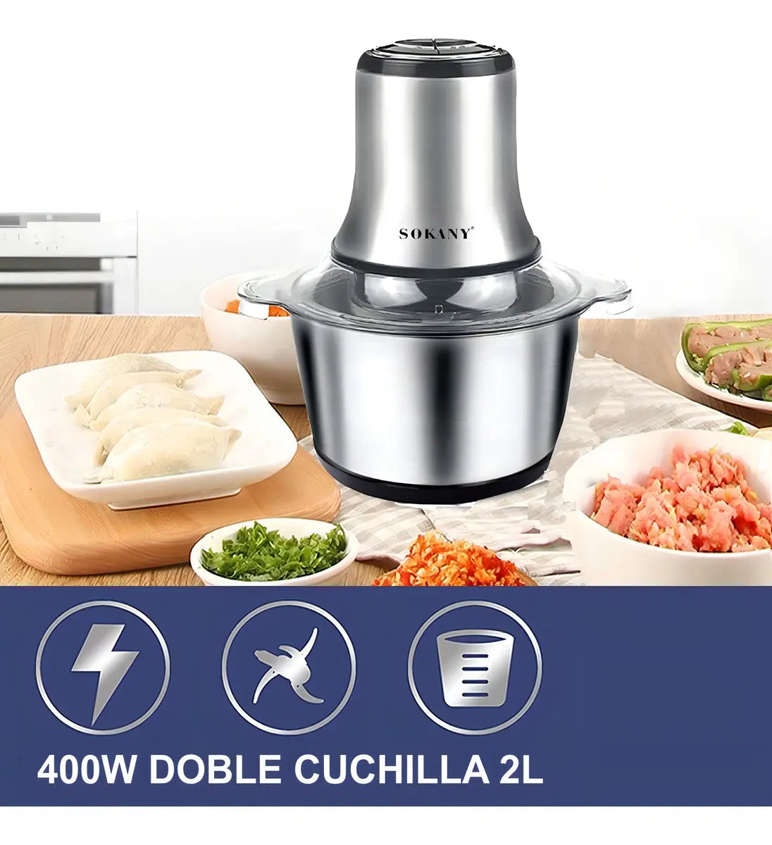 Procesador De Alimentos Picadora Eléctrica 400W 2.0L Sokany