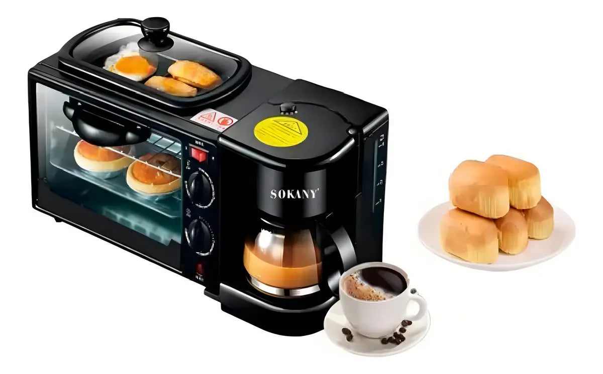 Horno Eléctrico Tostador Sokany Cafetera Parrilla 3 En 1