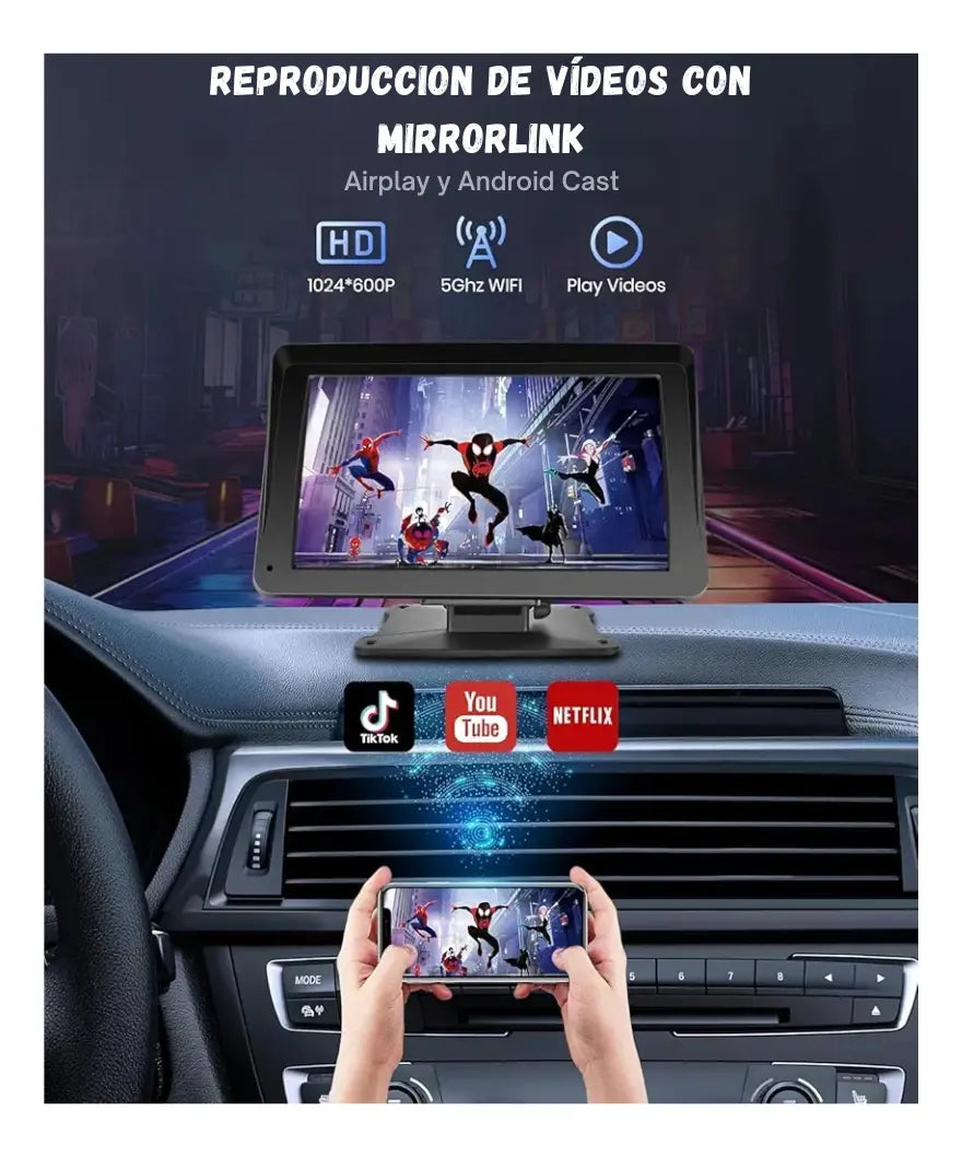 Carplay Tactil Carro Moto 7 Fullhd Bluetooth Camara Reversa Negro