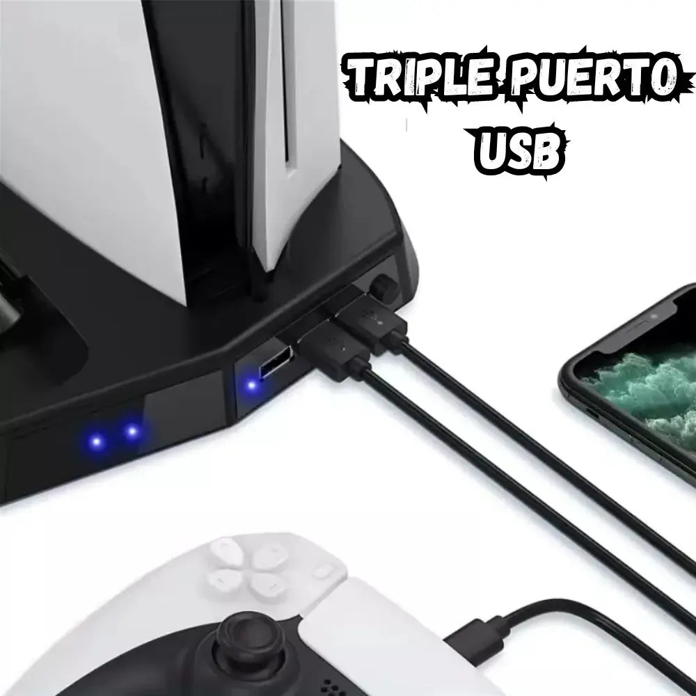Base Refrigerante Para Play 5 Estación De Carga Dual 3 Usb
