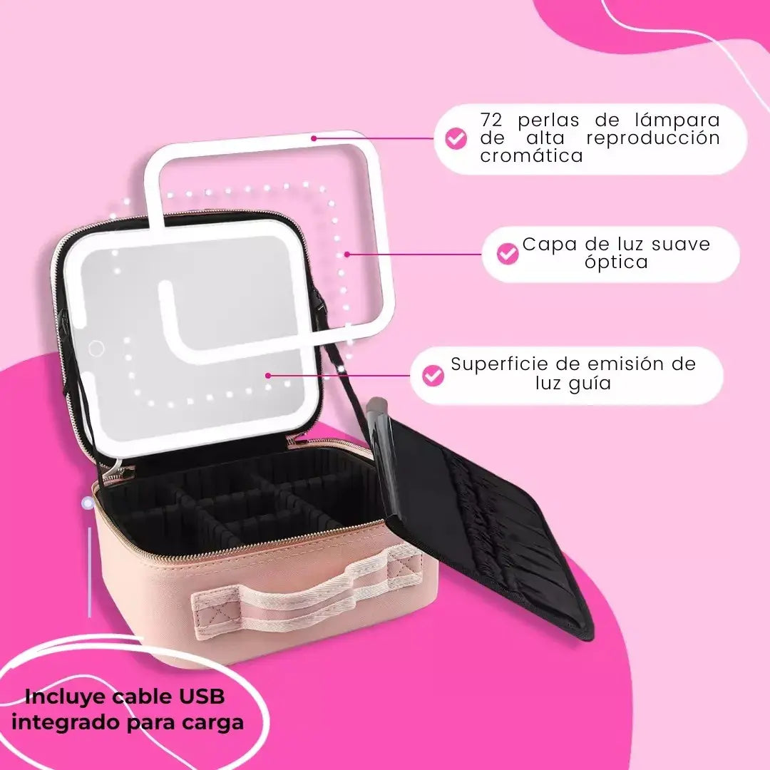 Estuche Portátil Para Maquillaje Con Luz Led Y Espejo Viaje