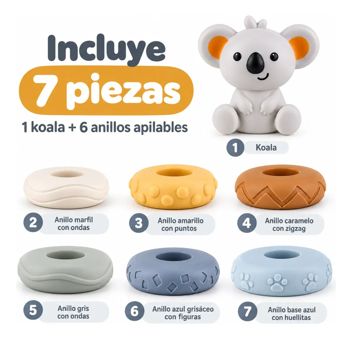 Juguete Didáctico Koala Torre Apilable Silicona Para Bebé