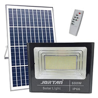 Reflector Solar Jortan 600w Ip66 Recargable Exterior Control Negro Blanco Frío