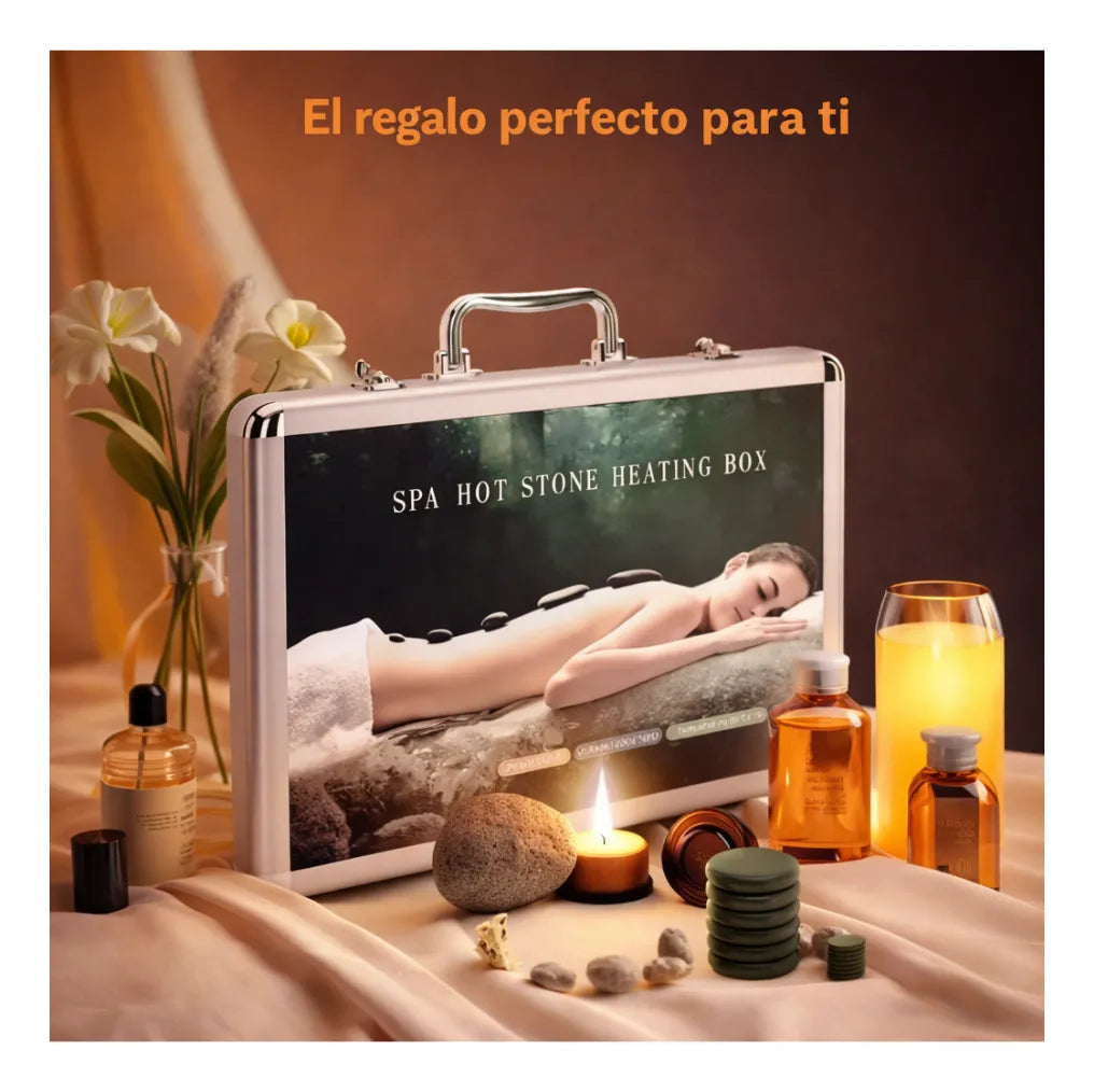 Kit Piedras Volcánicas Para Masaje Spa Profesional Maletin
