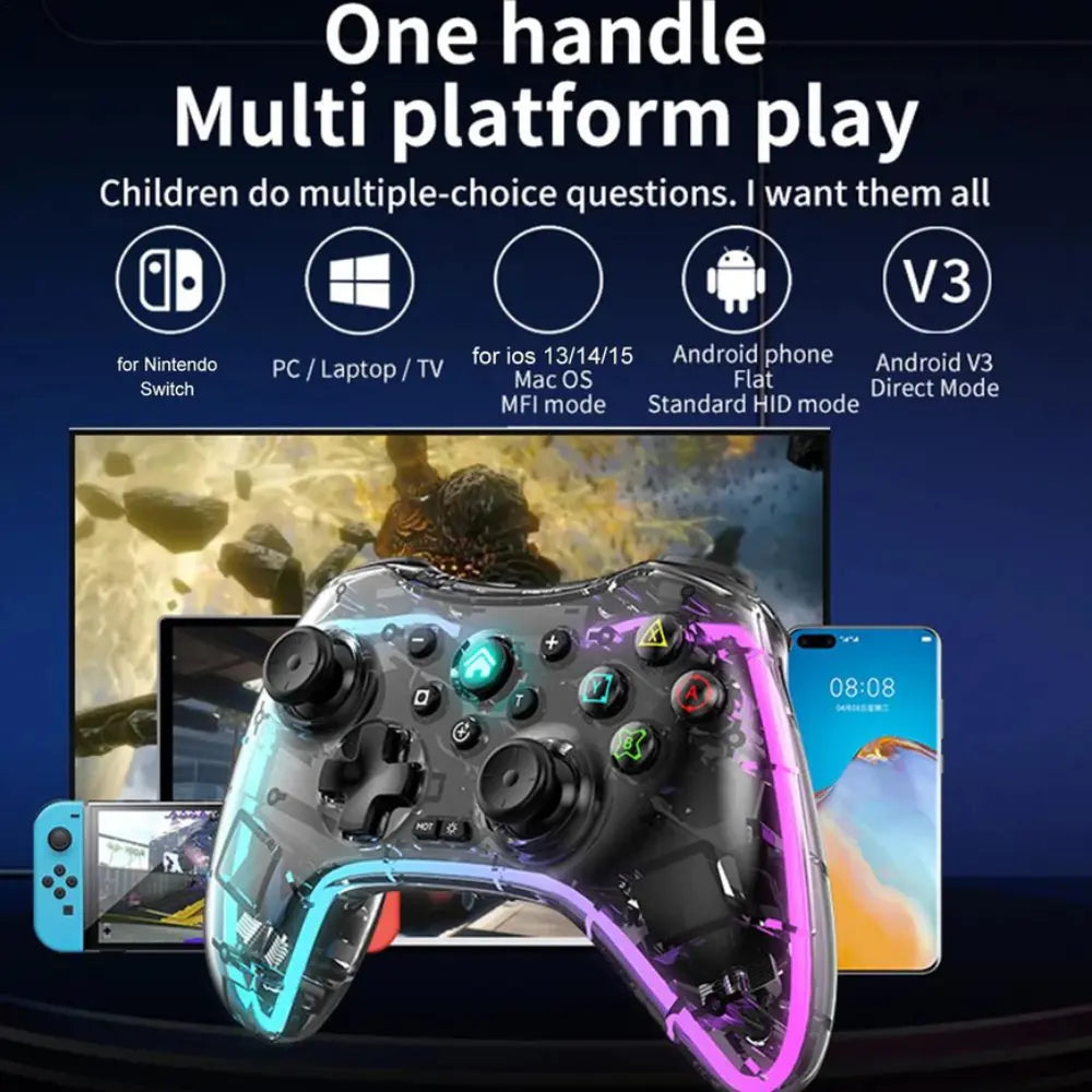 Control Inalambrico Gamepad Transparente Rgb Joystick Bsp-s3