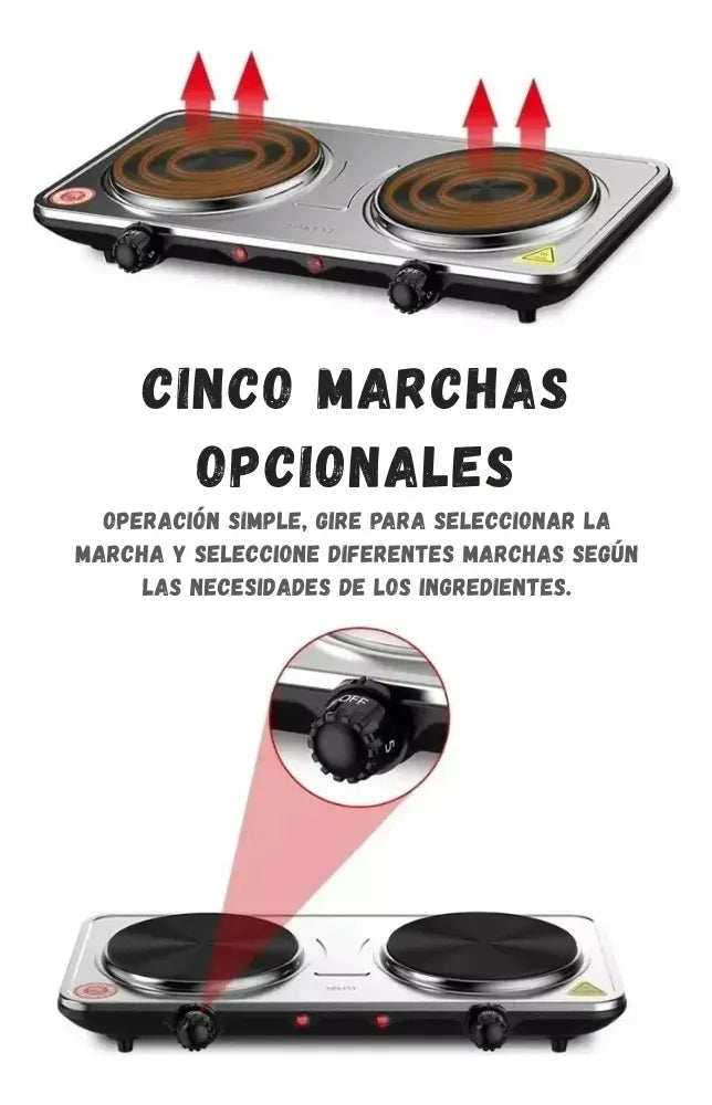 Estufa Sokany Eléctrica Doble Hornilla Portátil 2000W para Cocina Práctica