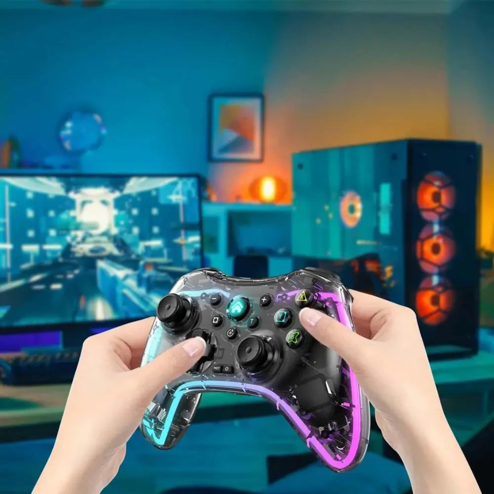Control Inalambrico Gamepad Transparente Rgb Joystick Bsp-s3