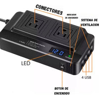 Inversor Convertidor De Coche Corriente 12v A 110v Y 4usb