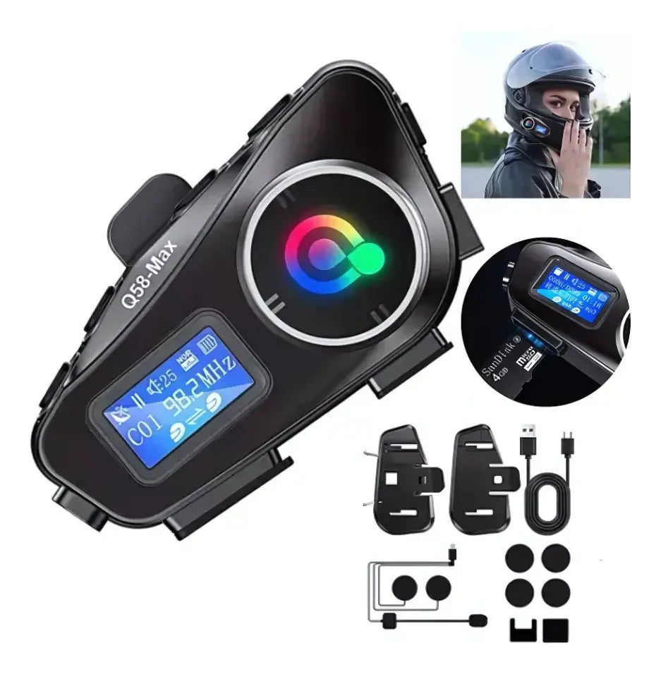 Intercomunicador Q58-max Bluetooth Casco Moto Fm Música 25hr