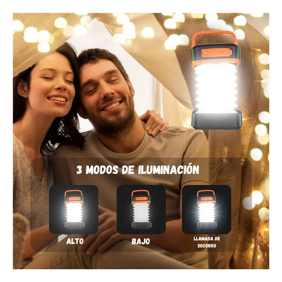 Linterna Led Solar Plegable Portatil Para Camping 3 Tonos De Luz