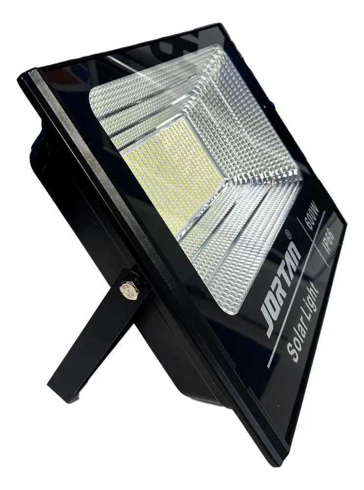 Reflector Solar Jortan 600w Ip66 Recargable Exterior Control Negro Blanco Frío