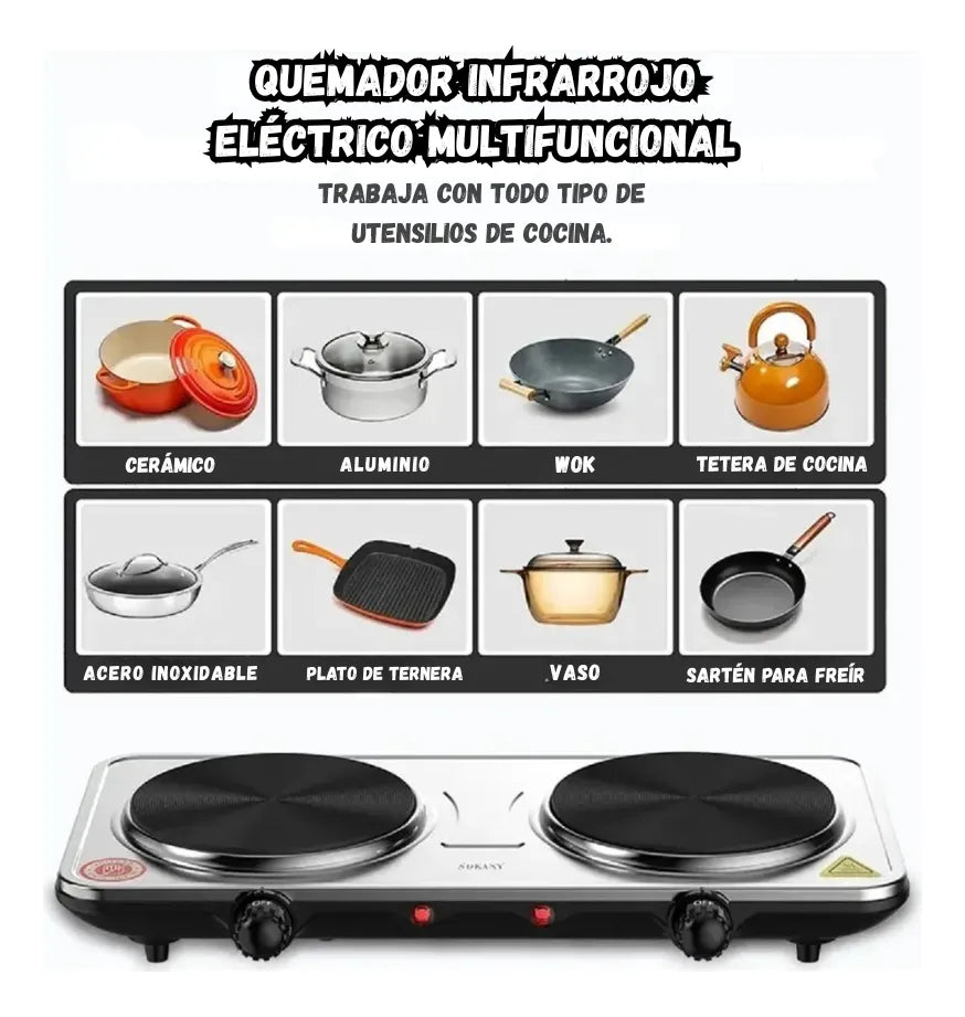 Estufa Sokany Eléctrica Doble Hornilla Portátil 2000W para Cocina Práctica