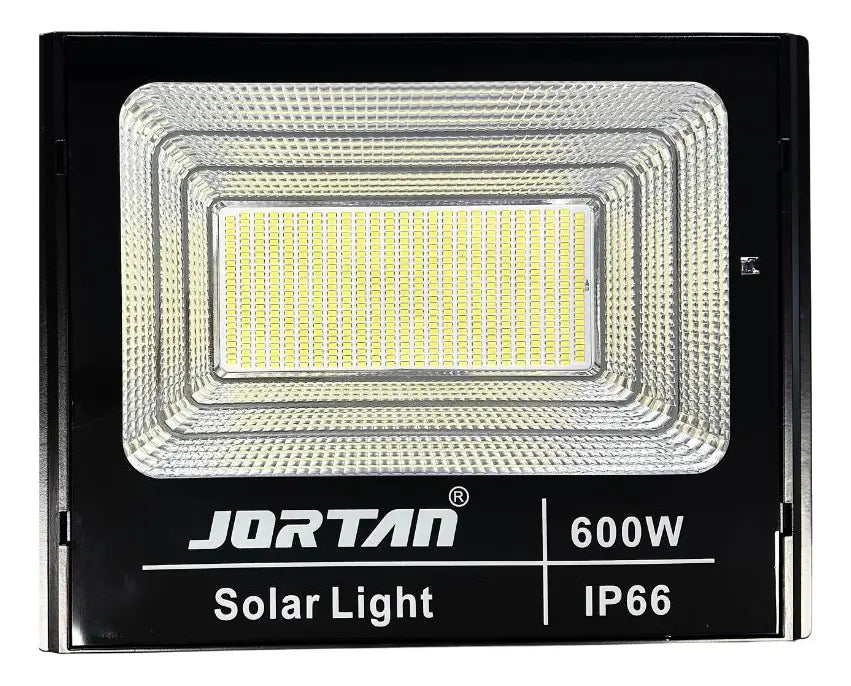 Reflector Solar Jortan 600w Ip66 Recargable Exterior Control Negro Blanco Frío