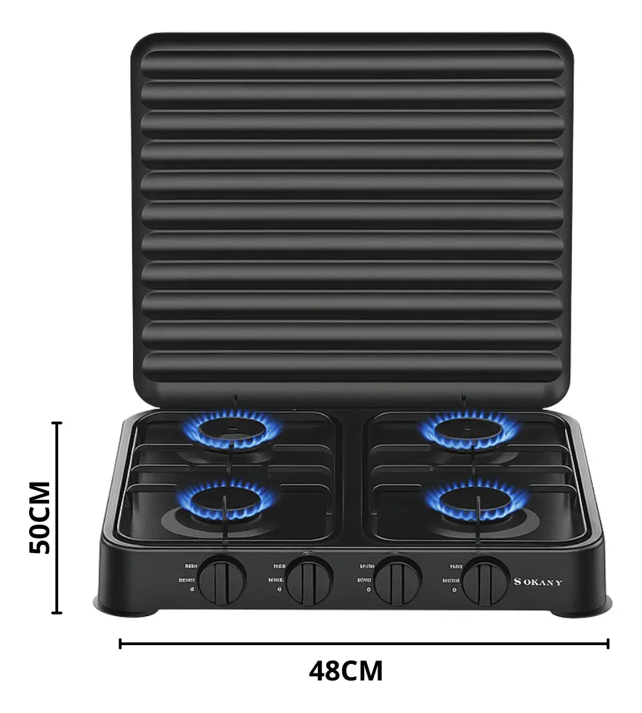 Estufa A Gas 4 Puestos Portatil Con Tapa Sokany 8,8KW