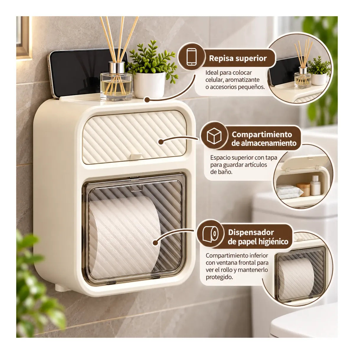 Organizador De Papel Higienico Con Estante Impermeable Para Baño