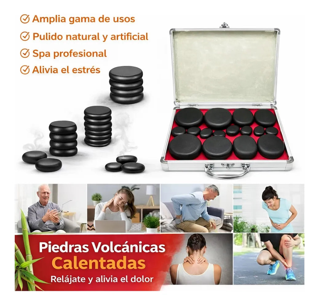 Kit Piedras Volcánicas Para Masaje Spa Profesional Maletin