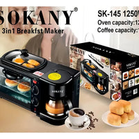 Horno Eléctrico Tostador Sokany Cafetera Parrilla 3 En 1