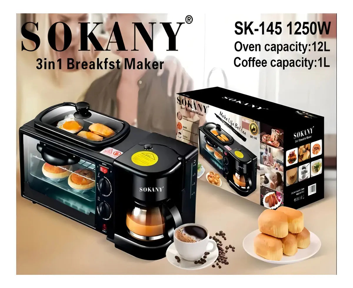 Horno Eléctrico Tostador Sokany Cafetera Parrilla 3 En 1
