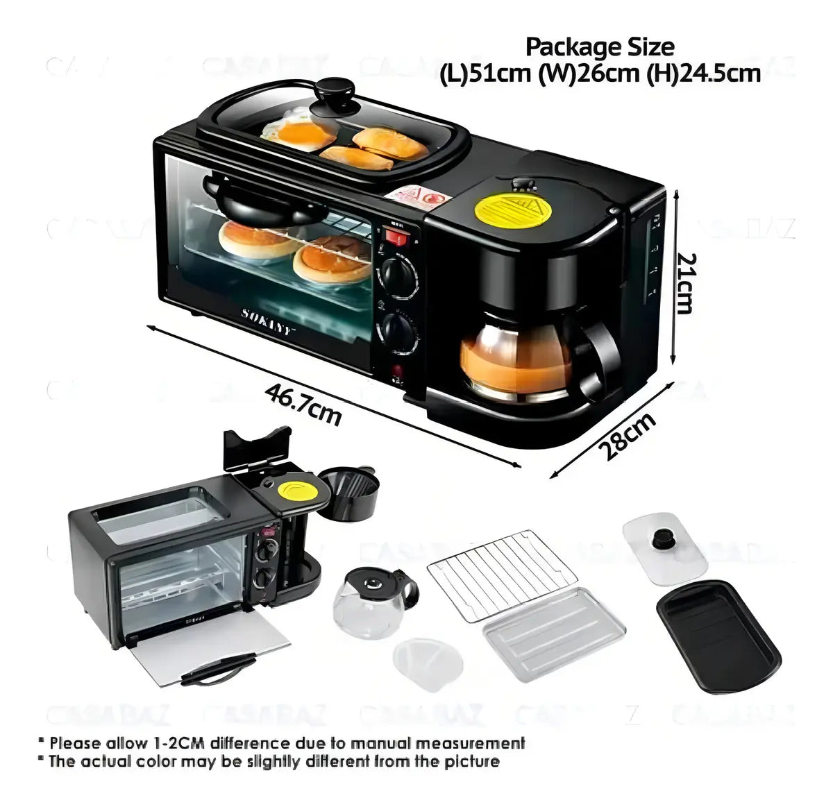 Horno Eléctrico Tostador Sokany Cafetera Parrilla 3 En 1