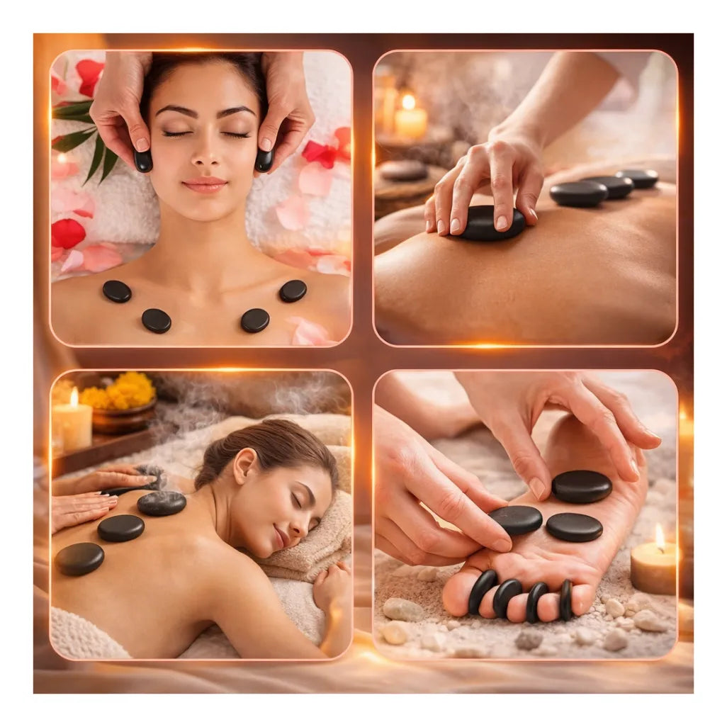 Kit Piedras Volcánicas Para Masaje Spa Profesional Maletin